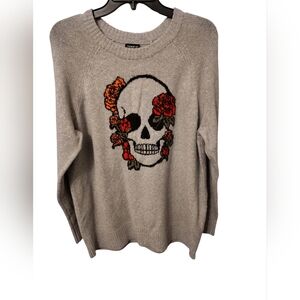 Torrid Women's Size Large Vegan Cashmere Pullover Crew Gray Skull Sweater